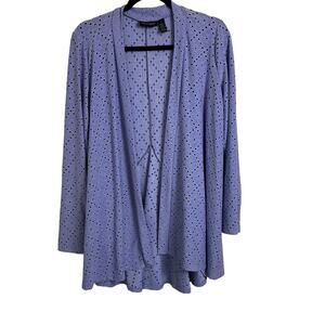 Nina Leonard Purple Eyelet Cardigan Waterfall Drape Size Large